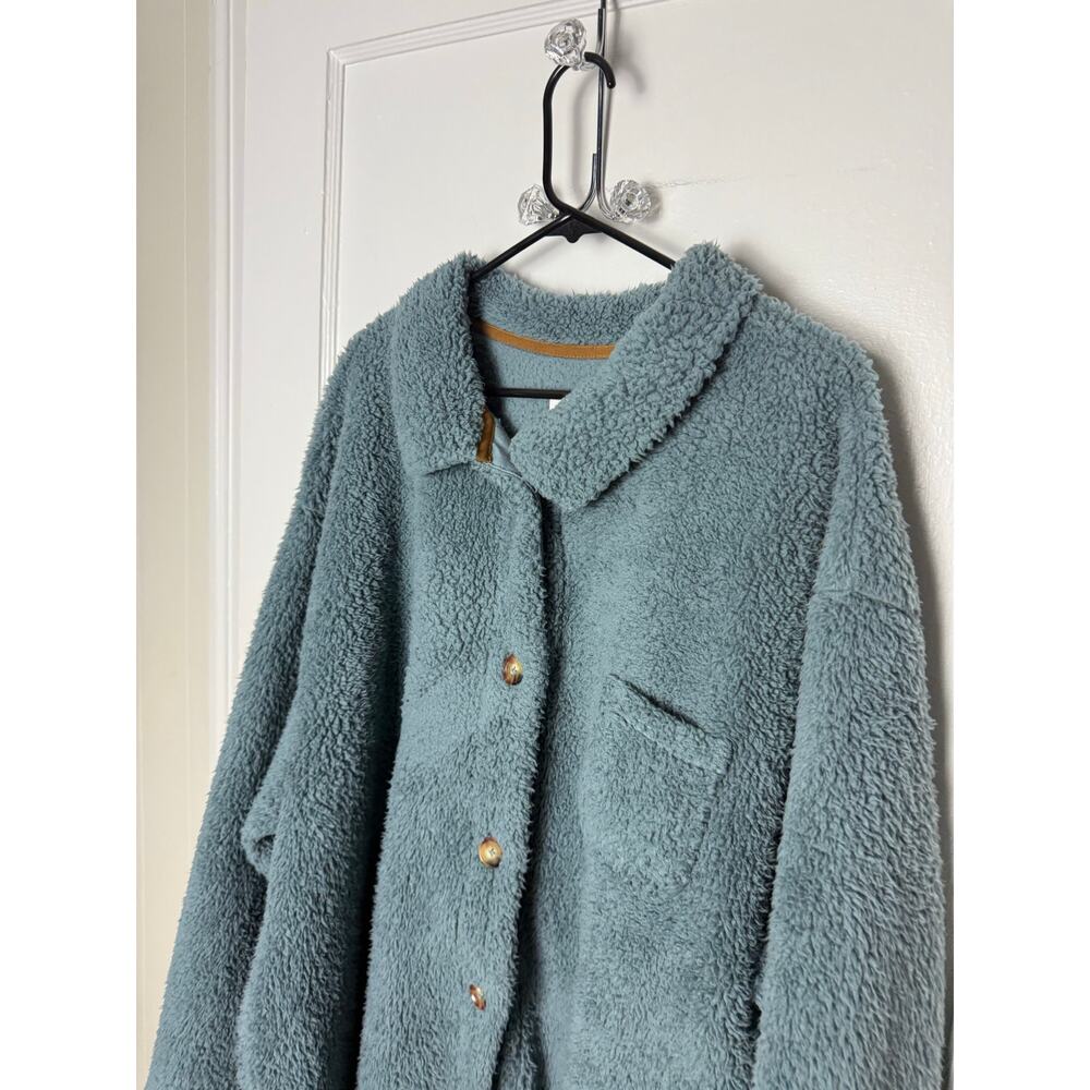 Ugg Teal Blue Fleece Sherpa Shacket Jacket Cozy Normcore Trucker Scandi Plus 3XL - Picture 2 of 5
